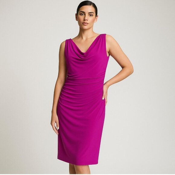 Lauren Ralph Lauren Christmas Draped Cowl Dress Fuchsia Magenta Plus Size 16W - Picture 8 of 8